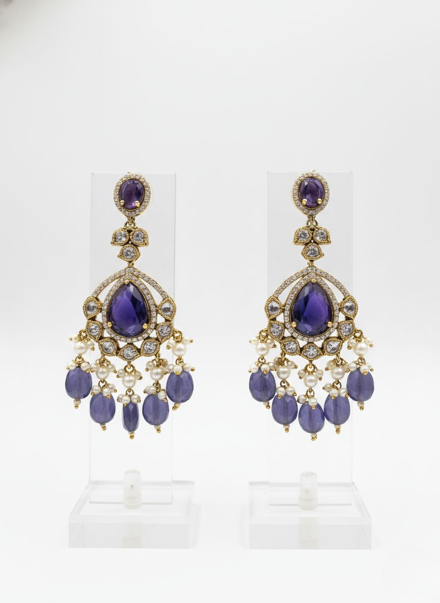 Royal Purple & Kundan Layered Necklace Set with Matching Chandbali Earrings