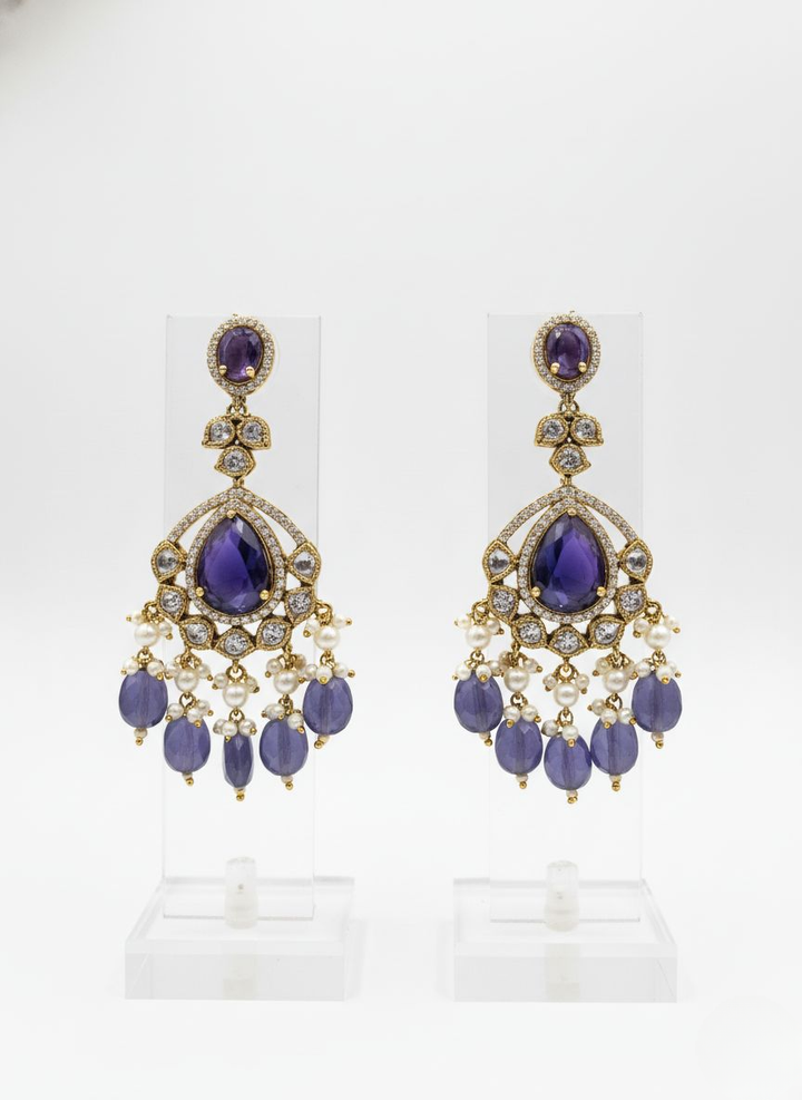 Royal Purple & Kundan Layered Necklace Set with Matching Chandbali Earrings