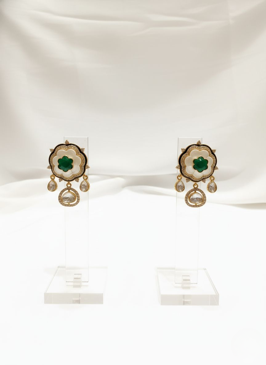 Royal Gold-Plated Kundan & Emerald Green Enamel Necklace Set with Matching Earrings