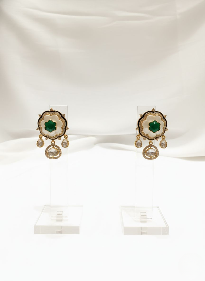 Royal Gold-Plated Kundan & Emerald Green Enamel Necklace Set with Matching Earrings