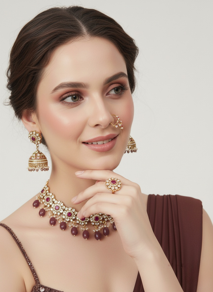 Wine Brown Pre-Draped Saree with Sequin Embellished Blouse