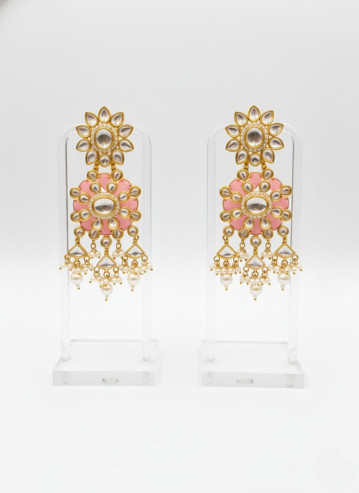 Pastel Pink & Green Heavy Kundan Bridal Choker Necklace Set with Pearl Drops