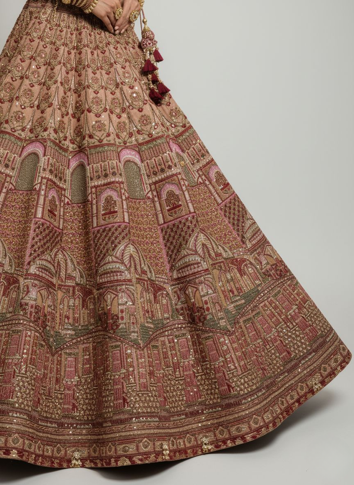 Blush Rose Heavy Bridal Lehenga with Intricate Zari & Hand-Embroidered Detailing