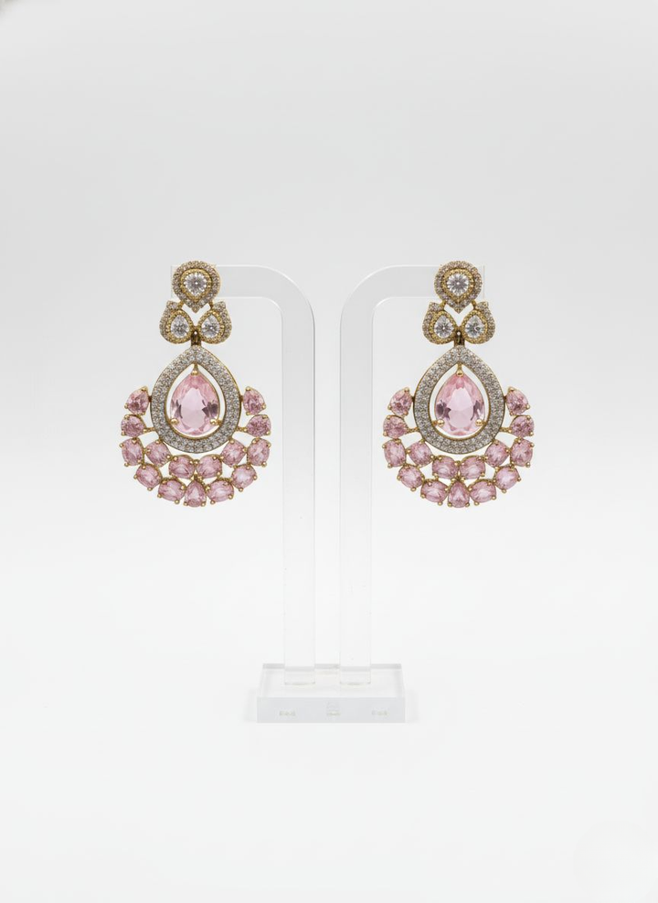 Blush Pink Stone & Gold Kundan Necklace Set with Statement Earrings