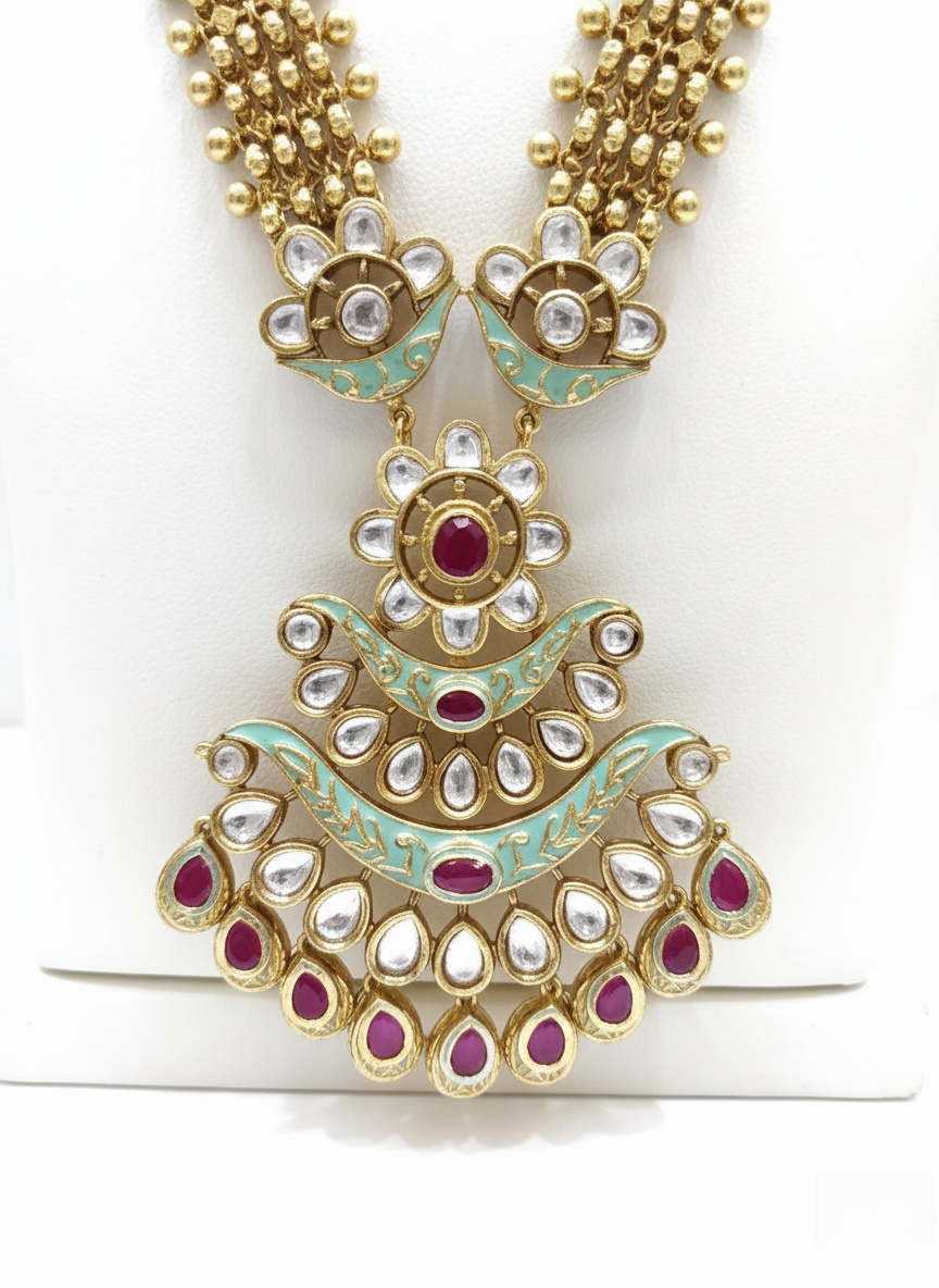Grand Kundan and Ruby Temple Necklace Set