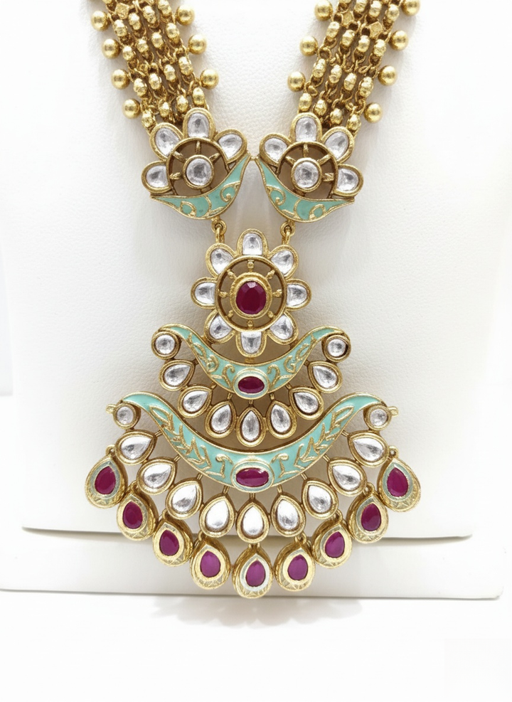 Grand Kundan and Ruby Temple Necklace Set