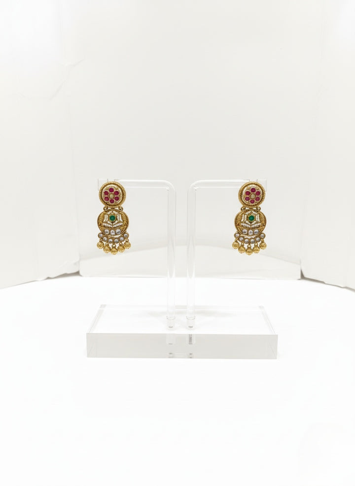 Antique Gold Kundan & Turquoise Temple Necklace Set