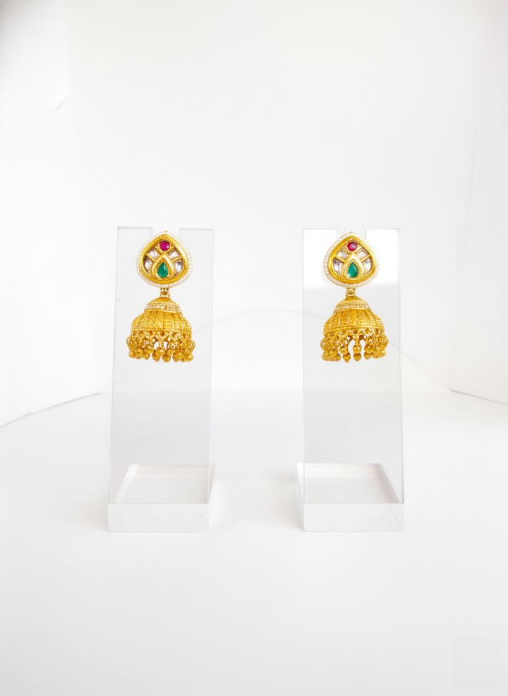 Antique Gold Kundan Bridal Necklace Set with Pearl & Polki Detailing