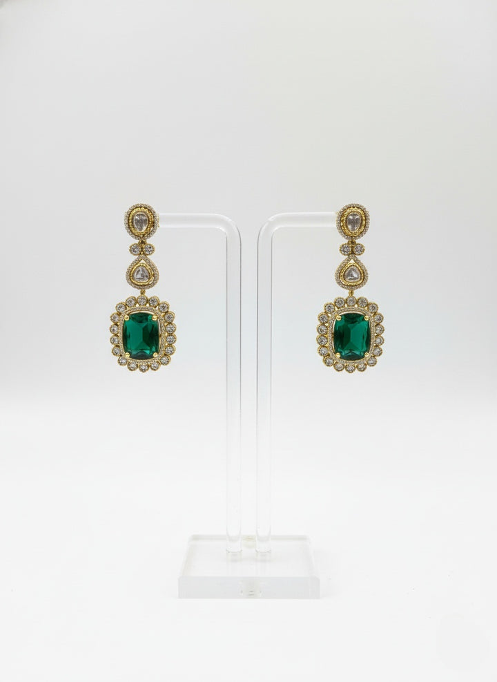 Emerald Green & Gold Royal Kundan Necklace Set with Statement Earrings