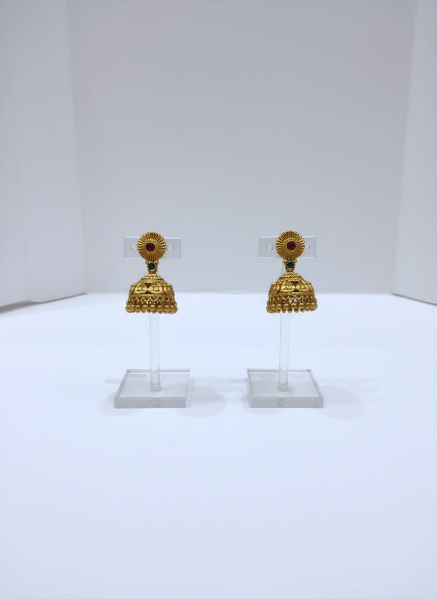 Traditional Gold Beaded Haram with Layered Chains & Jhumka Earrings