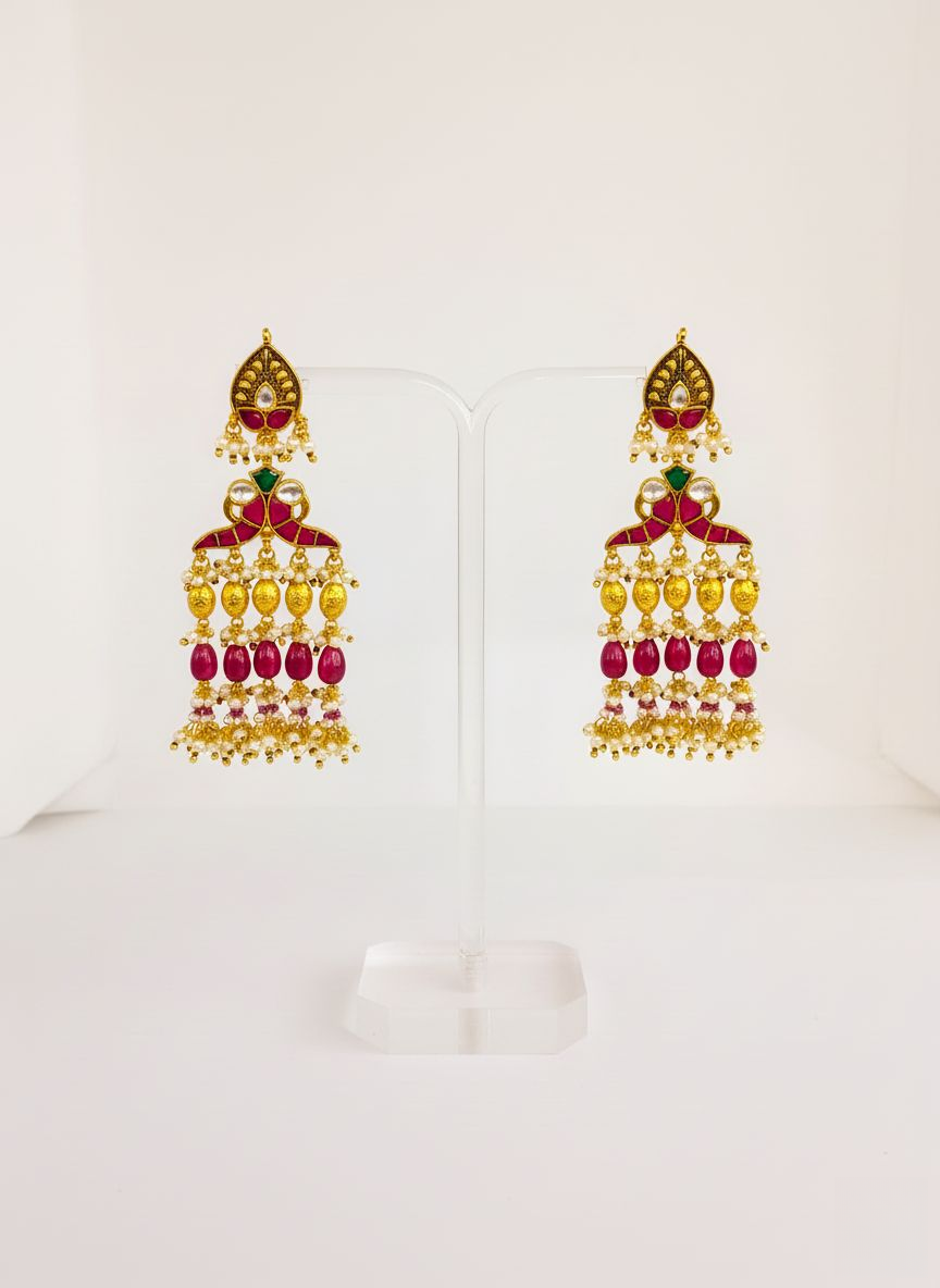Majestic Kundan Temple Necklace Set with Ruby & Emerald Detailing