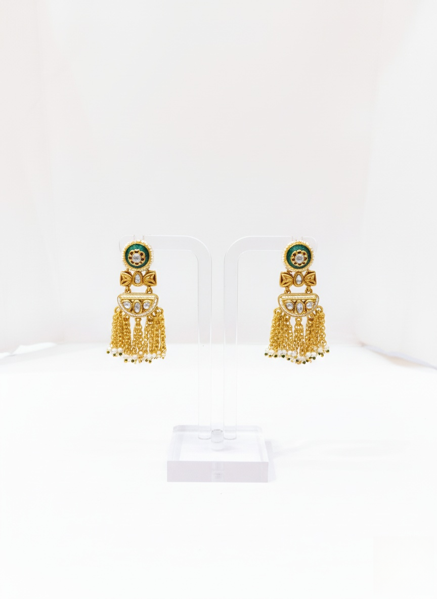 Royal Kundan Choker Necklace Set with Green & Red Stone Detailing
