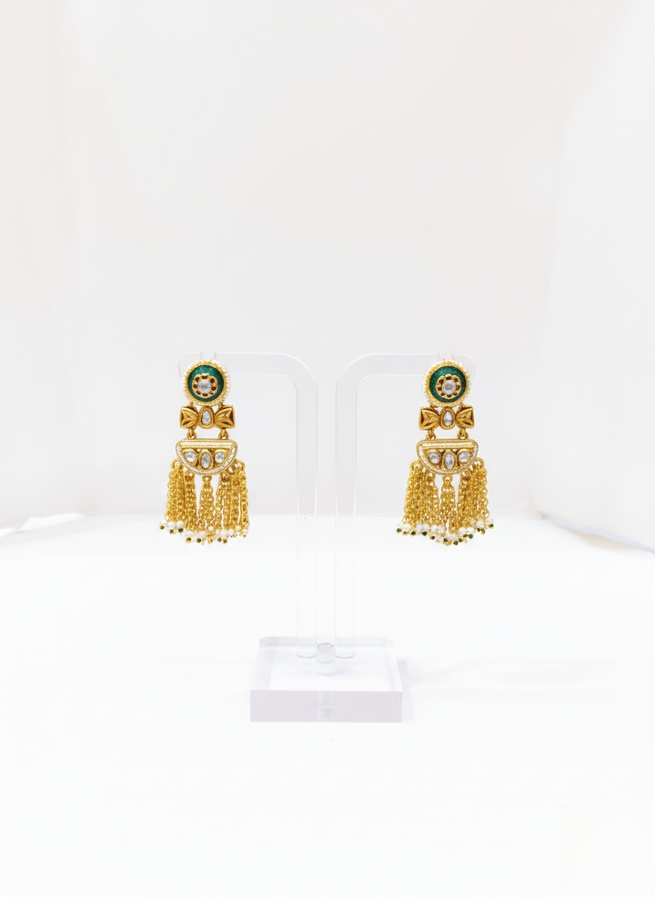 Royal Kundan Choker Necklace Set with Green & Red Stone Detailing