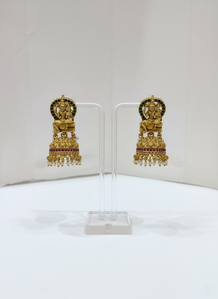 Temple Necklace Set with Shiva-Parvati Pendant & Jhumkas