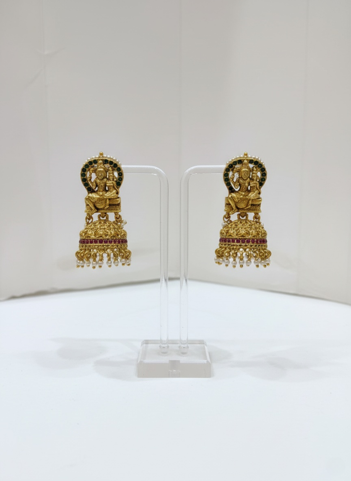 Temple Necklace Set with Shiva-Parvati Pendant & Jhumkas