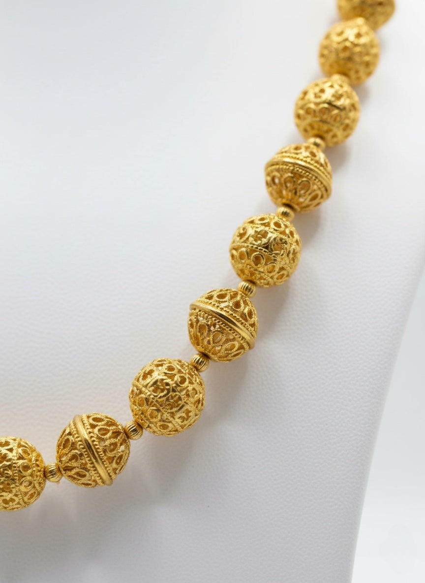 Classic Gold Bead Necklace Set with Jhumka Earrings – Traditional Filigree Design Jewelry