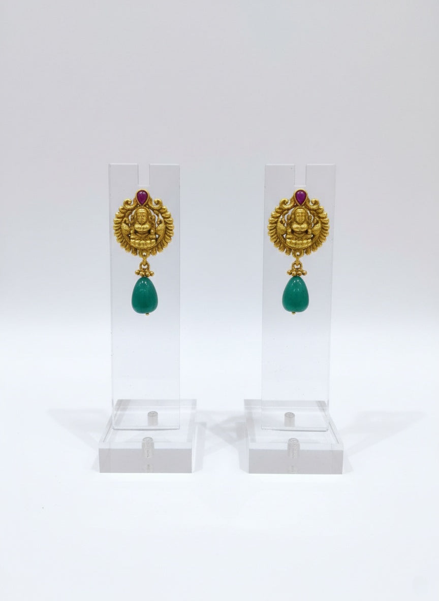 Classic Antique Temple Set with Gold Beads and Green Accents