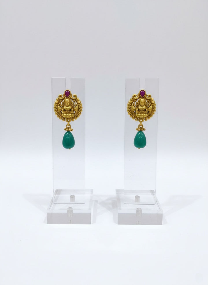 Classic Antique Temple Set with Gold Beads and Green Accents