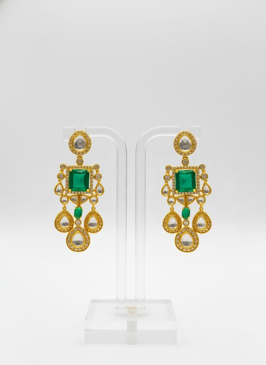 Emerald Green & Gold Heavy Kundan Bridal Necklace Set with Statement Earrings