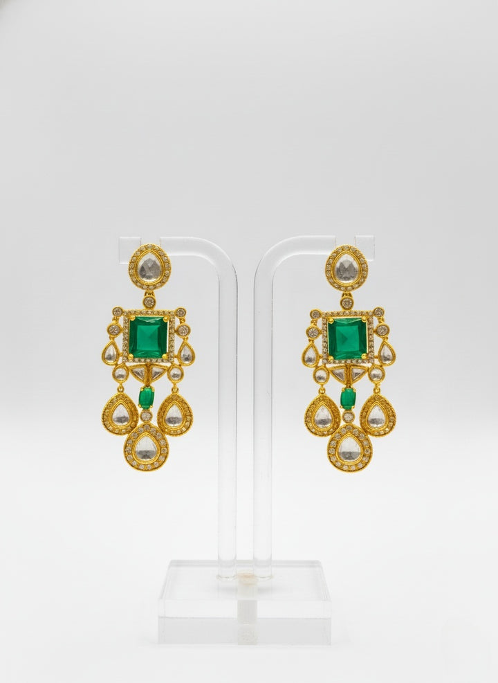 Emerald Green & Gold Heavy Kundan Bridal Necklace Set with Statement Earrings