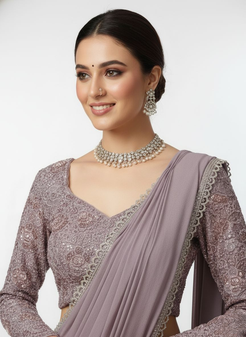 Lavender Designer Ready-to-Wear Saree with Full Sequin Blouse