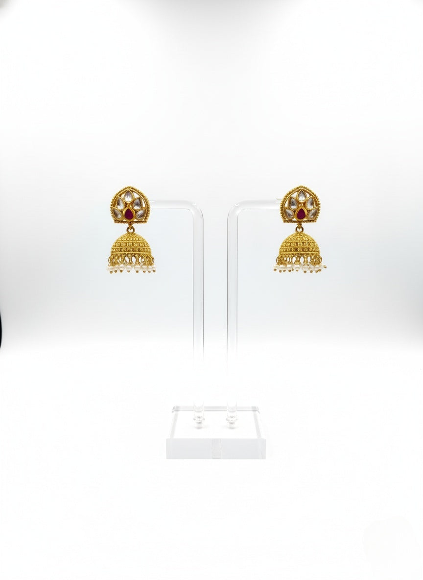 Temple-Inspired Gold Long Necklace Set with Kundan & Meenakari Detailing