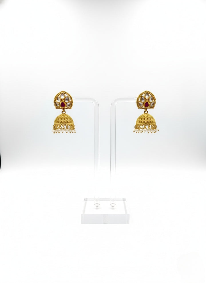 Temple-Inspired Gold Long Necklace Set with Kundan & Meenakari Detailing