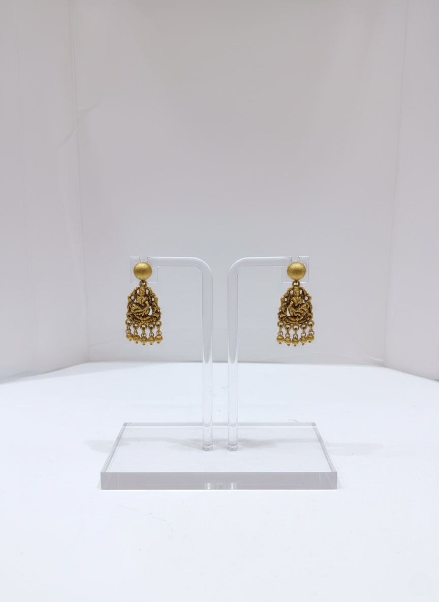 Temple Necklace Set with Radha-Krishna Pendant & Matching Earrings