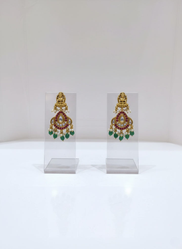 Majestic Gold & Green Kundan Necklace Set with Traditional Motif