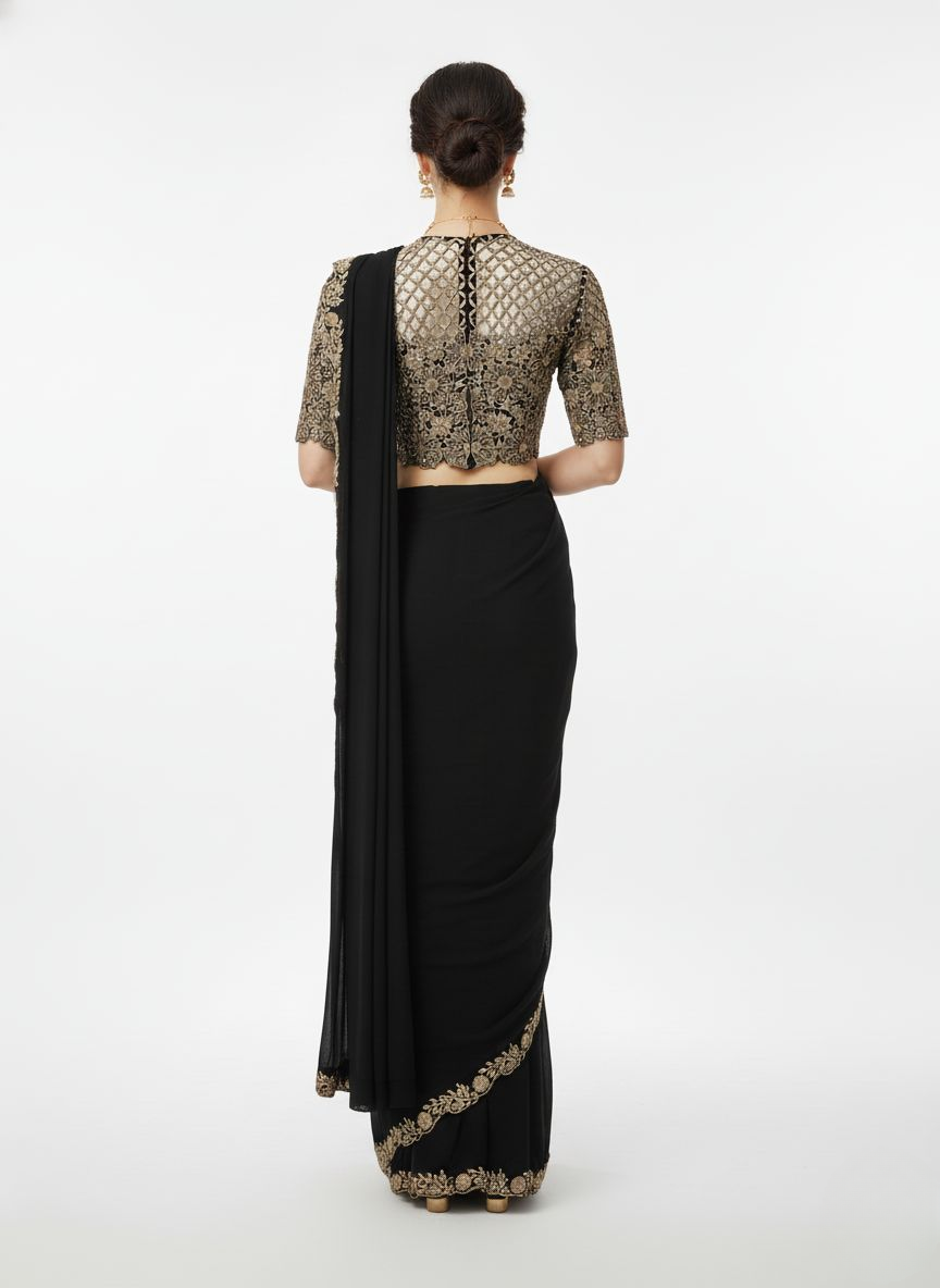 Elegant Black Embroidered Saree with Heavy Designer Blouse