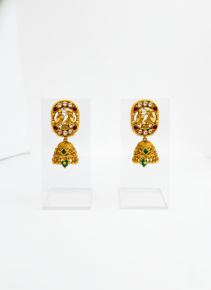 Antique Gold Peacock Kundan Necklace Set with Green Beads