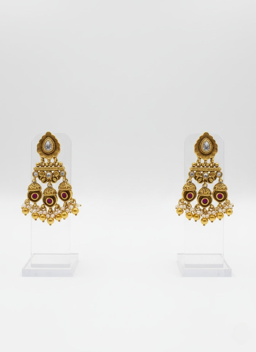 Royal Antique Gold Temple Choker Set with Pearls & Ruby Detailing
