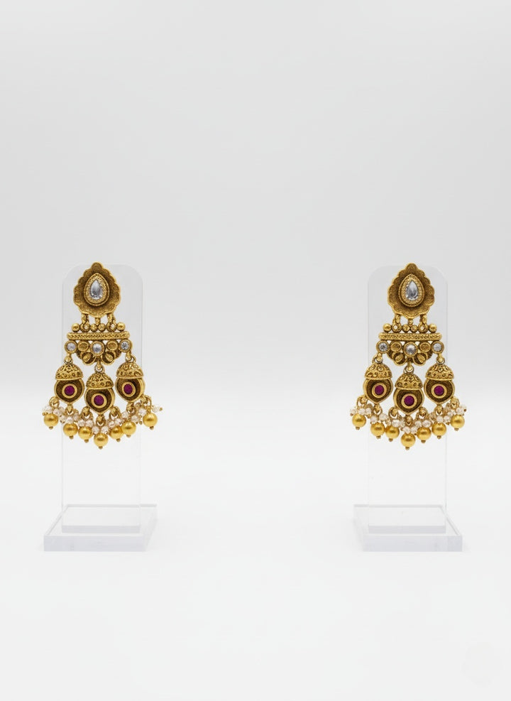 Royal Antique Gold Temple Choker Set with Pearls & Ruby Detailing