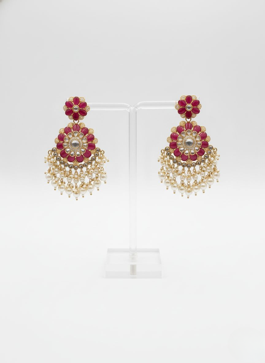 Ruby Red Kundan Bridal Choker Necklace Set with Pearl Drops & Matching Earrings