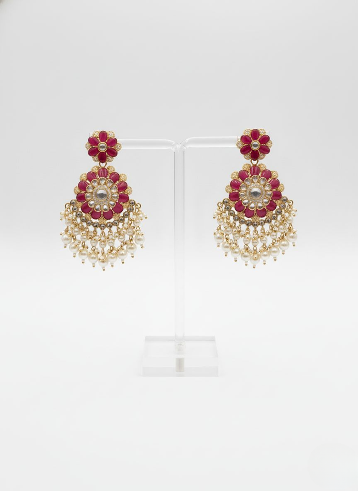 Ruby Red Kundan Bridal Choker Necklace Set with Pearl Drops & Matching Earrings