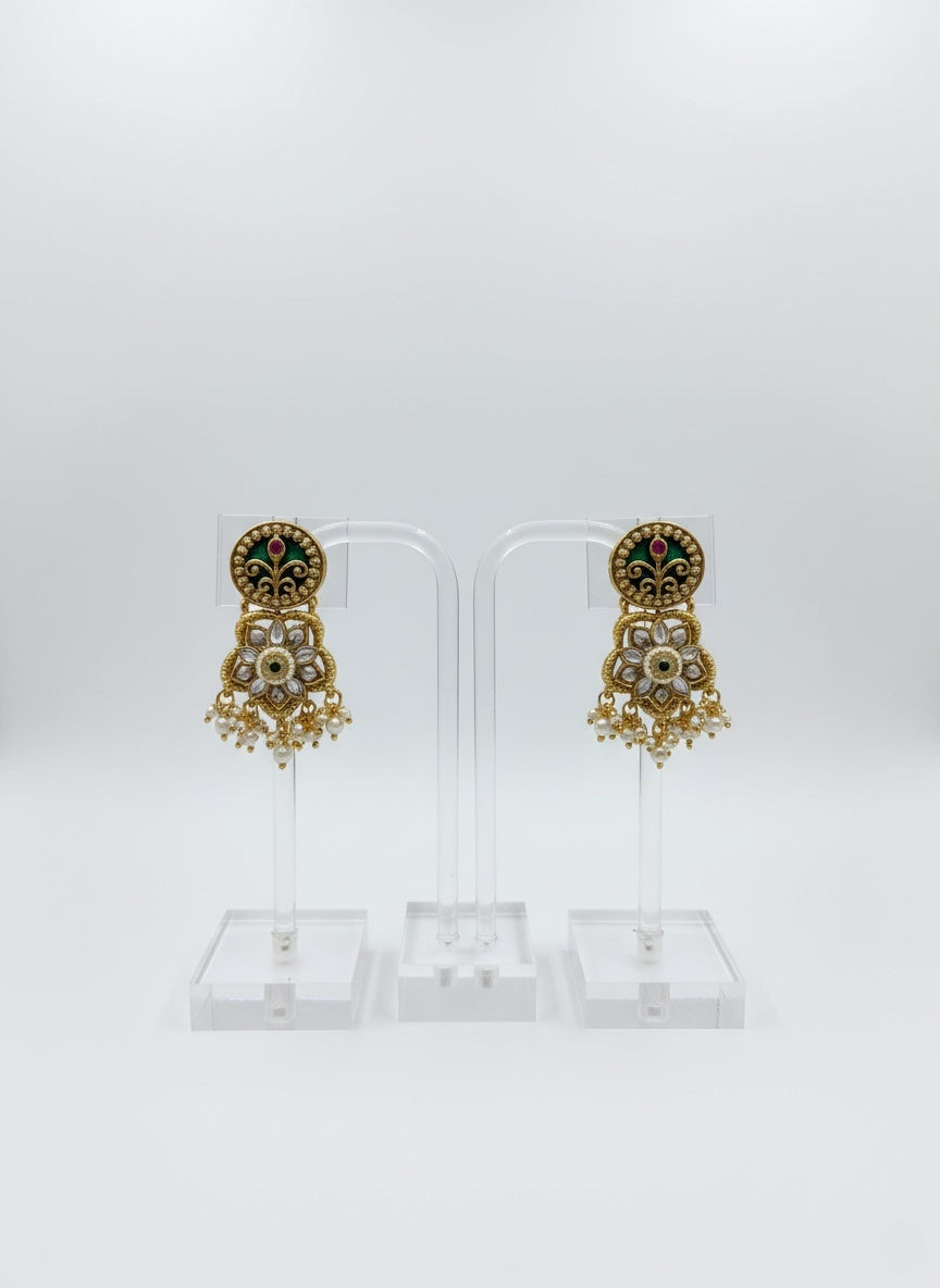 Elegant Gold Necklace Set with Enamel and Kundan Work