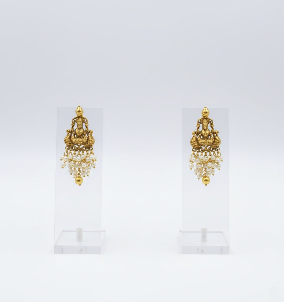 Temple Jewelry Set with Pearl Strands and Lakshmi Pendant
