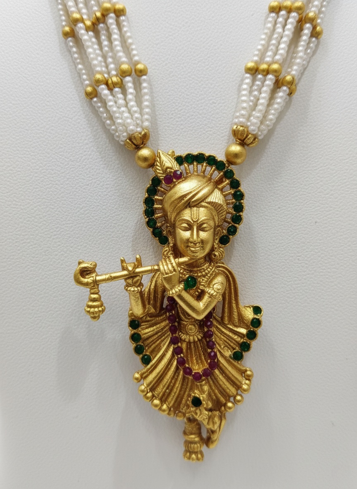Flute-Playing Krishna Antique Gold and Pearl Set