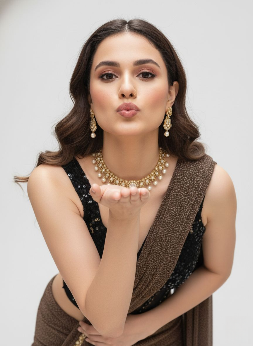 Ready to Wear Coffee Brown Shimmer Saree with Black Sequin Corset Blouse