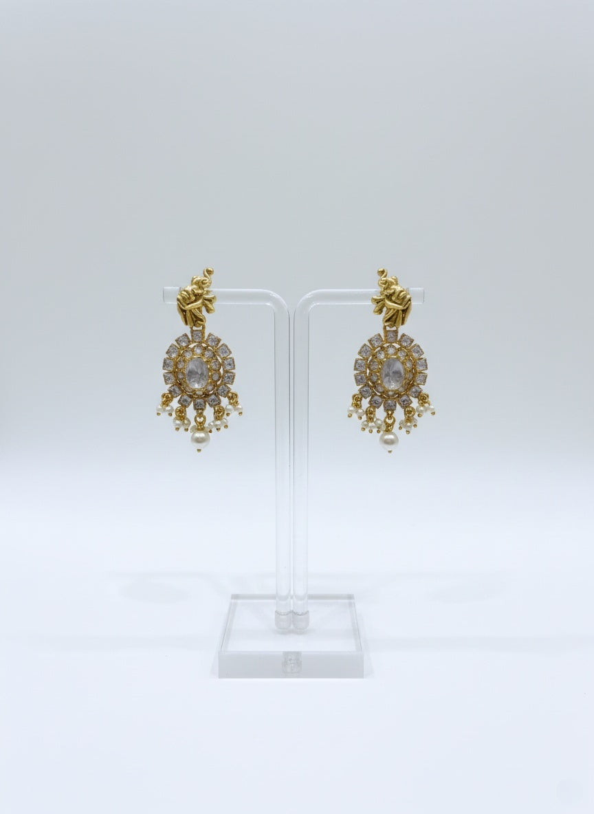 Grand Temple Jewellery Haram with Elephant Motifs & Pearl Embellished Pendant