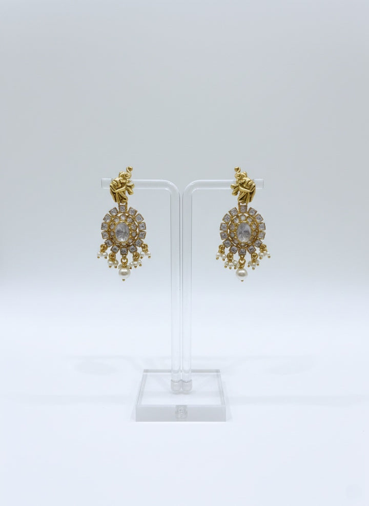 Grand Temple Jewellery Haram with Elephant Motifs & Pearl Embellished Pendant