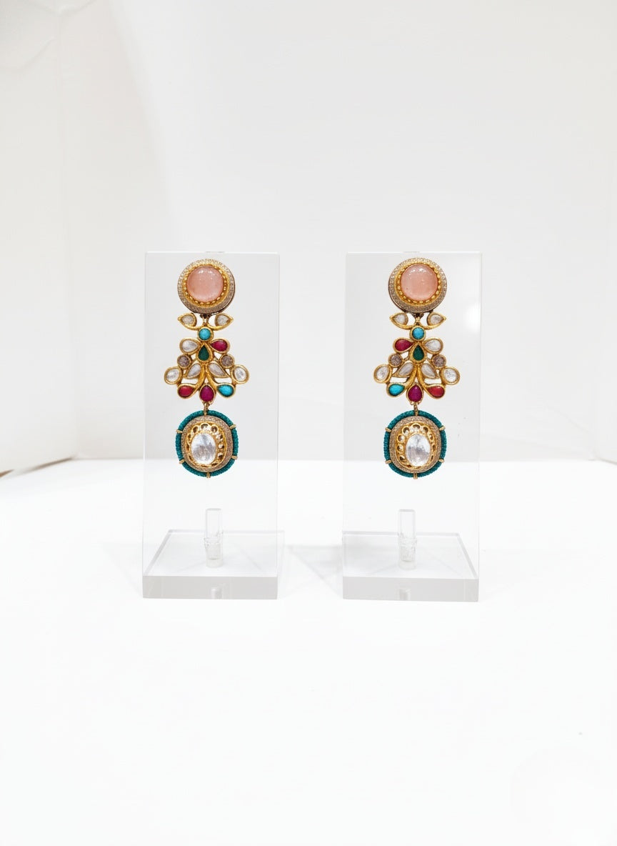 Royal Blue & Multicolor Kundan Necklace Set with Polki and Meenakari Detailing