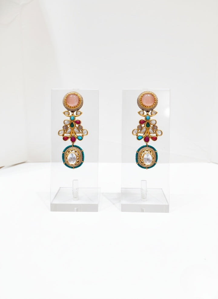 Royal Blue & Multicolor Kundan Necklace Set with Polki and Meenakari Detailing