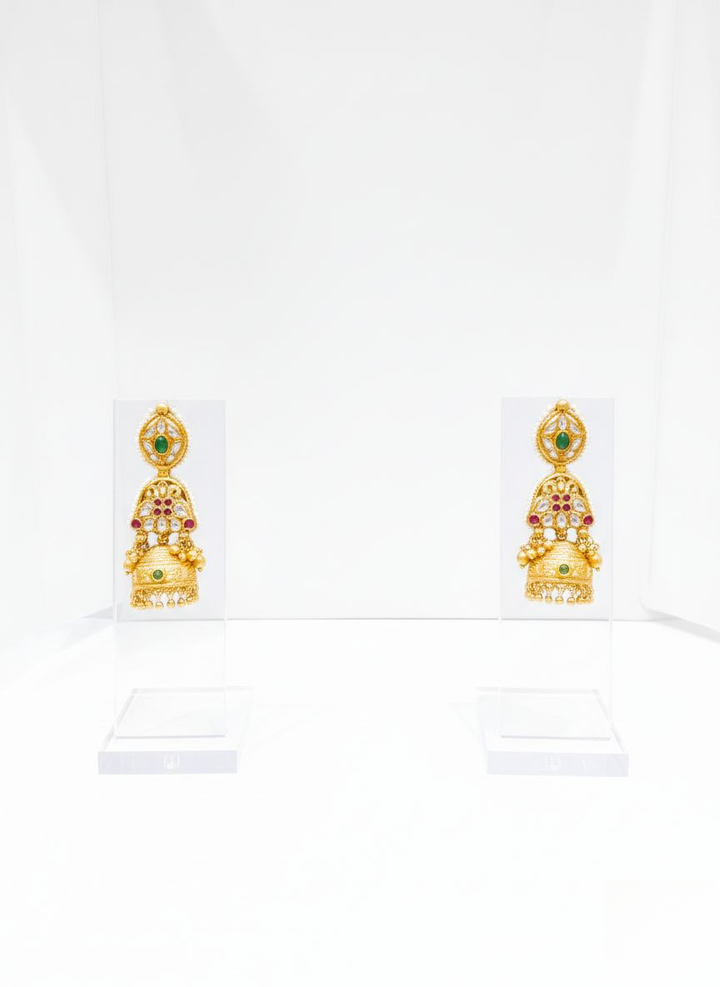 Majestic Heritage Temple Long Haram Set with Ruby & Emerald Beads