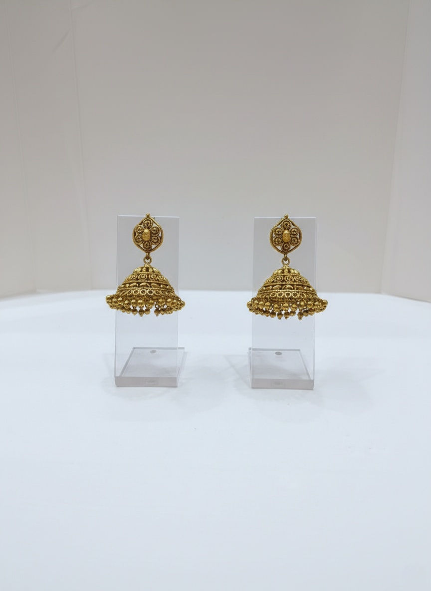 Traditional Gold Coin Necklace Set with Jhumka Earrings
