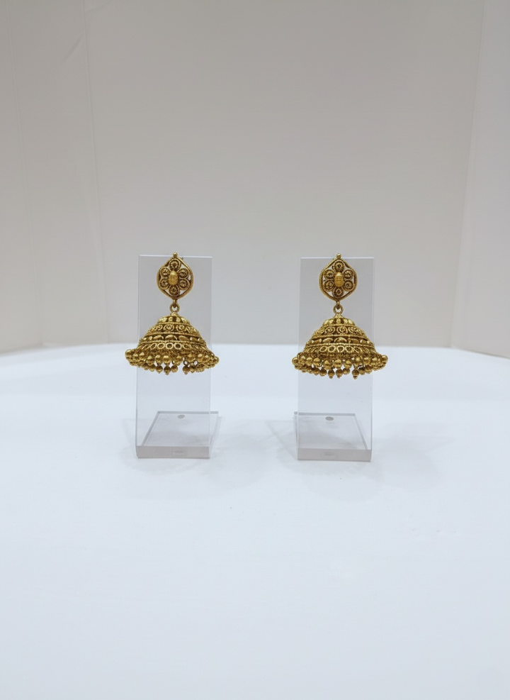 Traditional Gold Coin Necklace Set with Jhumka Earrings