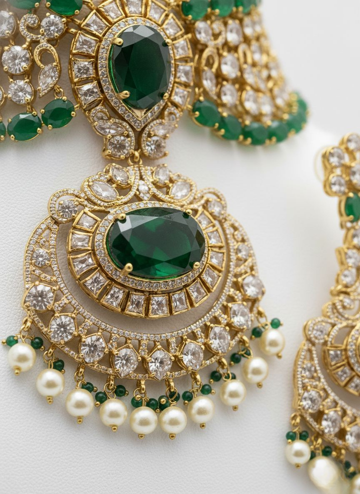 Emerald Green Kundan Heavy Bridal Choker Necklace Set with Statement Earrings