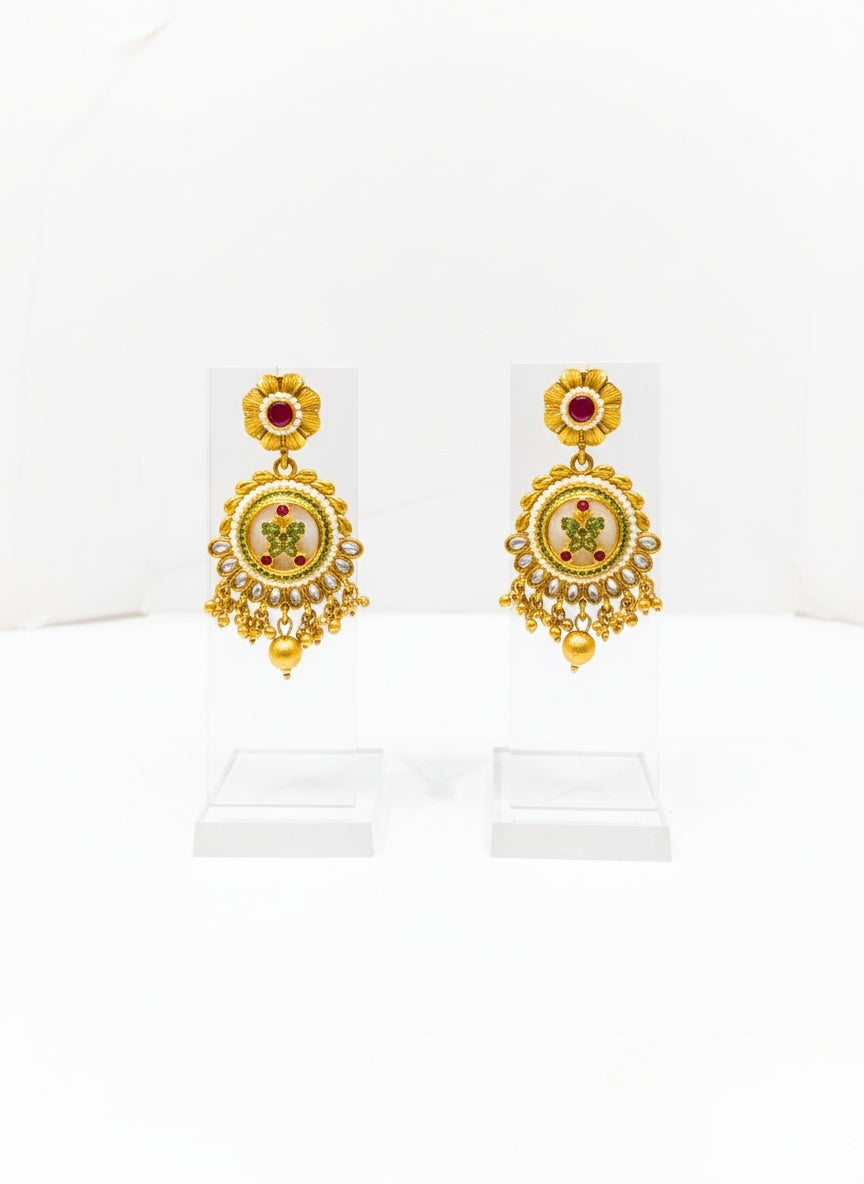 Grand Temple-Inspired Kundan Necklace Set with Ruby & Emerald Detailing