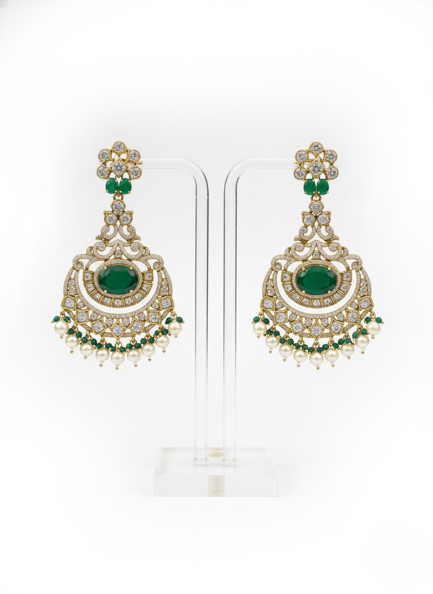 Emerald Green Kundan Heavy Bridal Choker Necklace Set with Statement Earrings