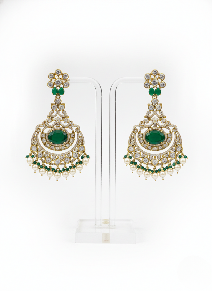 Emerald Green Kundan Heavy Bridal Choker Necklace Set with Statement Earrings